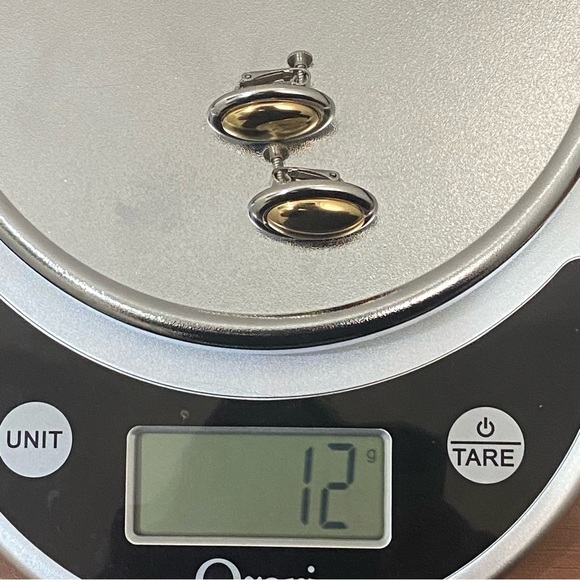 Vintage NAPIER 2-tone High Polished Metal Oval Cabochon Modernist Earrings 12g. - Picture 8 of 14